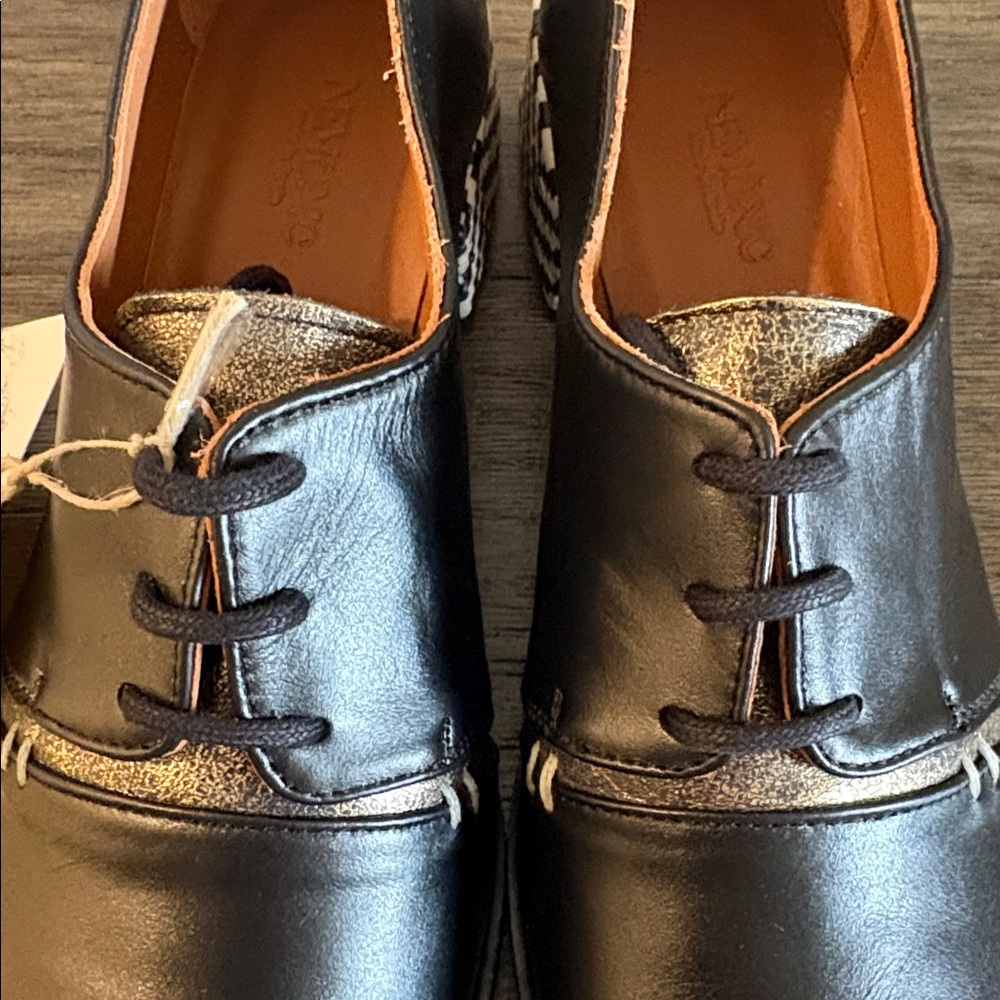 NWT [Nemonic] 2391 Mix Black Derby Almond Toe Heel Loafer Womens EU 37 / US 6.5 - Picture 10 of 13